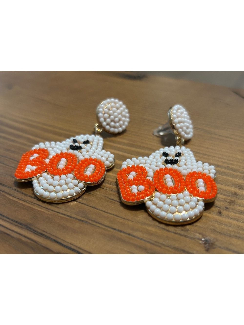 Halloween Ghost Beaded BOO Earrings